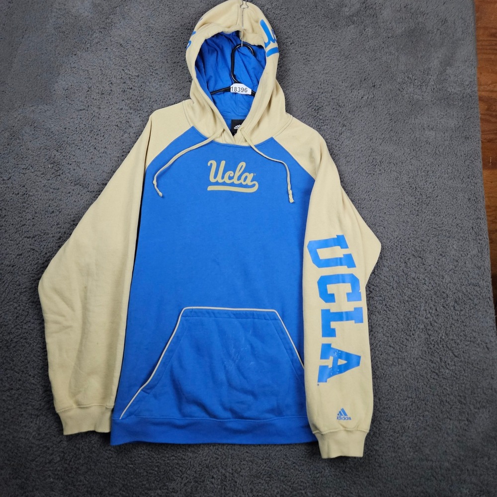 Adidas UCLA Bruins Blue‎ Beige Raglan Hoodie Sweatshirt Men's L NCAA